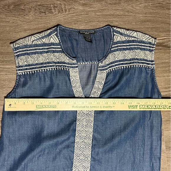 Chelsea & Theodore Denim Chambray Embroidered Dress 100% Tencel Size S - Picture 5 of 7